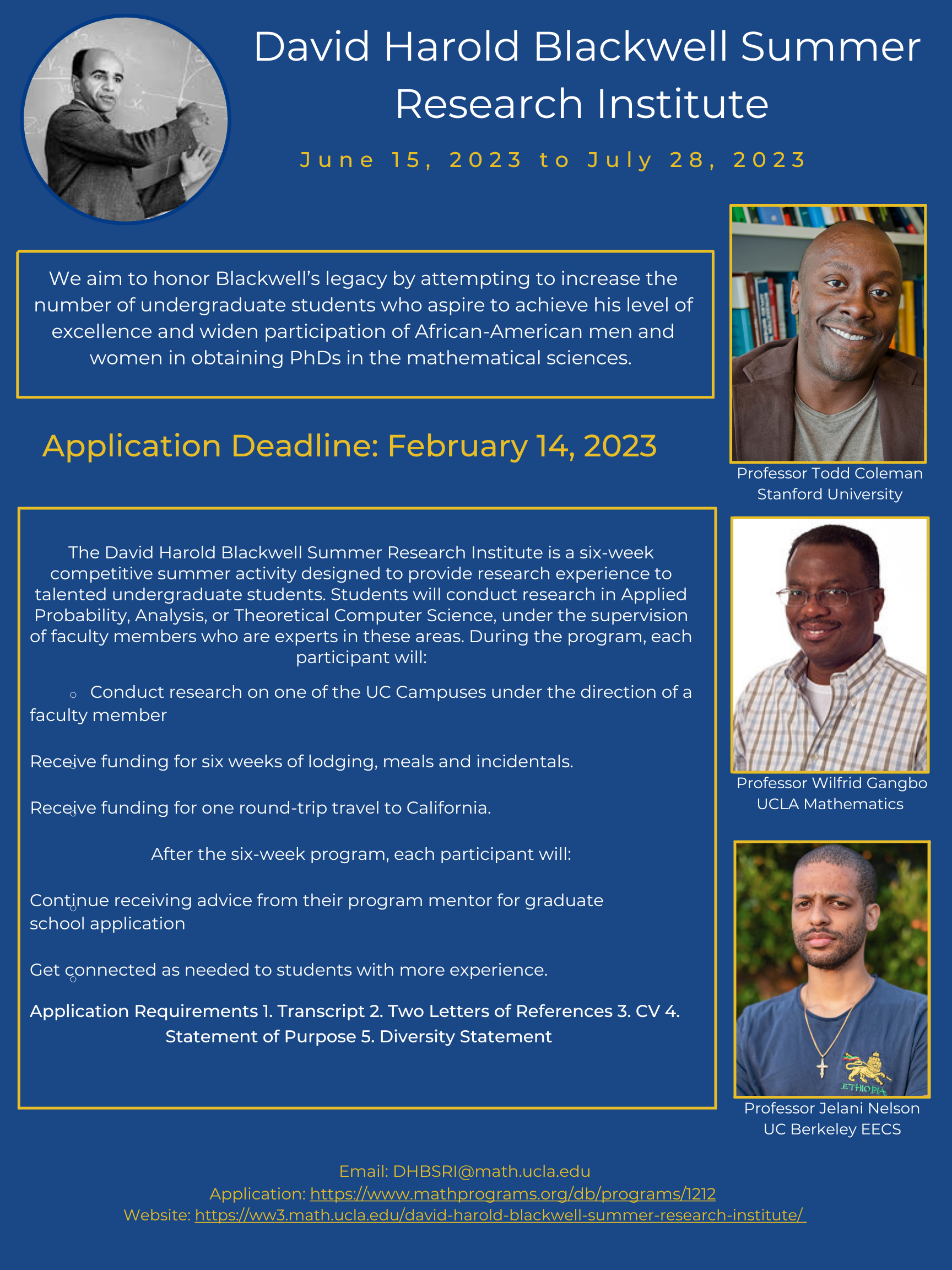 David Harold Blackwell Summer Research Institute - UCLA Mathematics